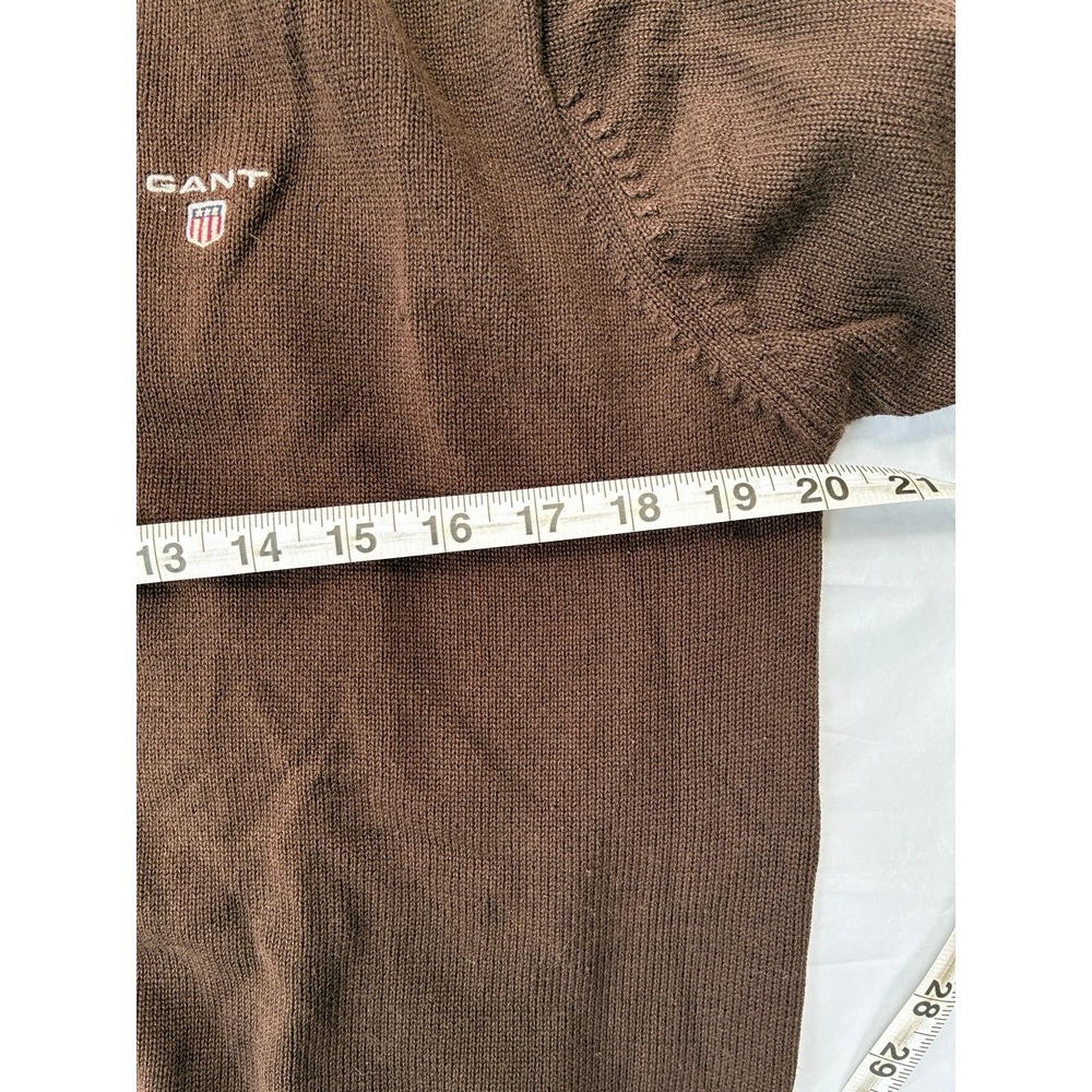 Gant Sweater V-Neck Sweater Knitted Logo Burgundy Cotton - Picture 5 of 7